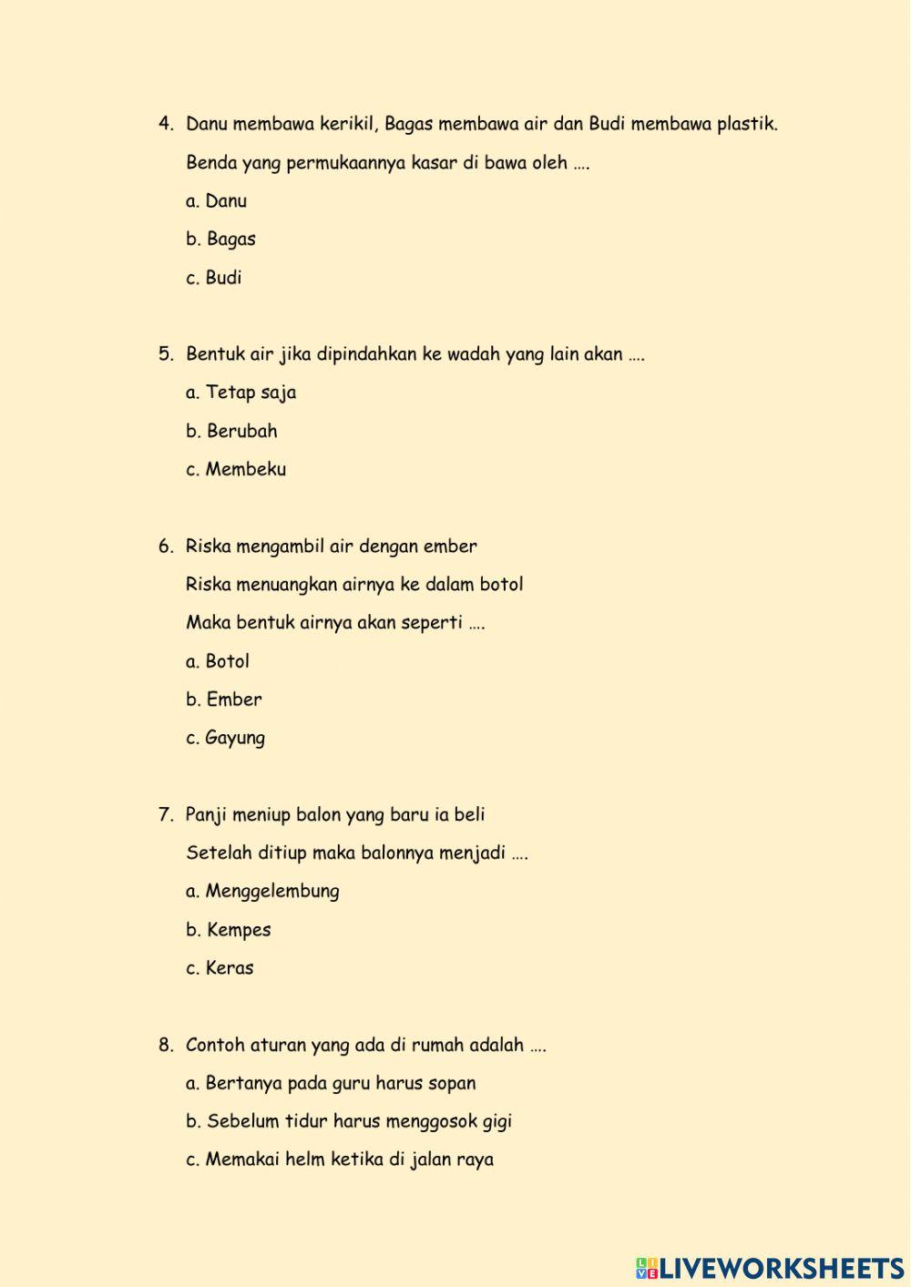 Soal Evaluasi Bahasa Indonesia daring