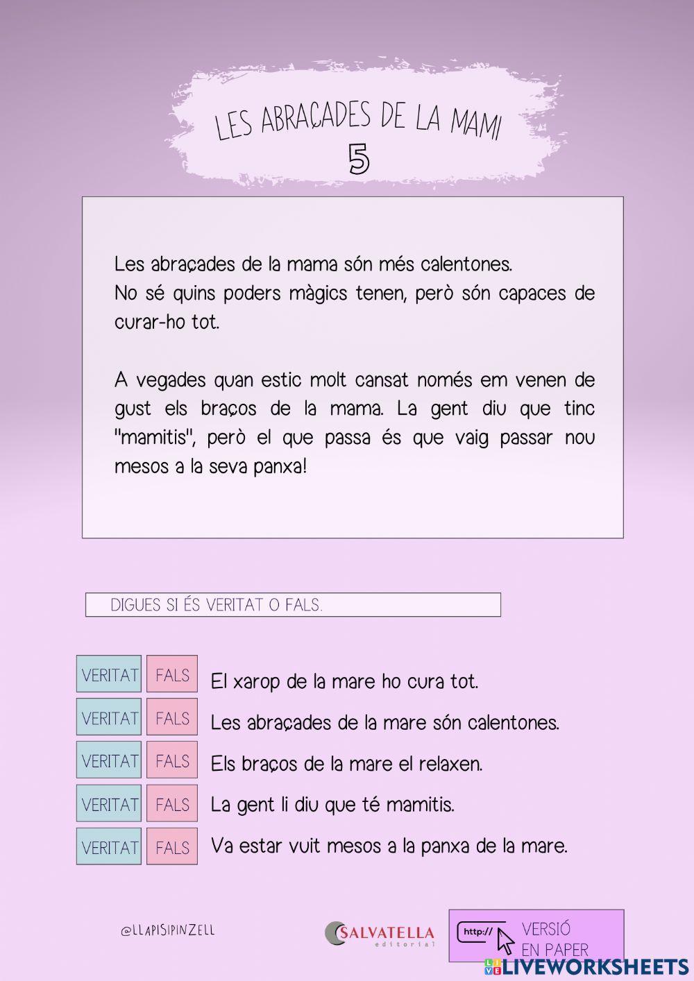 COMPRENSIÓ LECTORA 25: Les abraçades de la mami