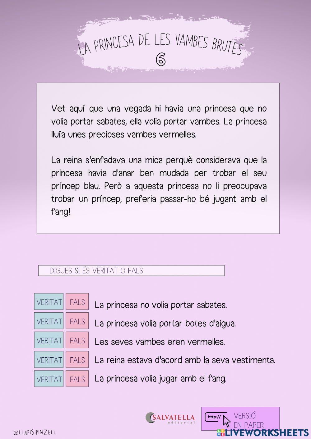 COMPRENSIÓ LECTORA 26: La princesa de les vambes brutes