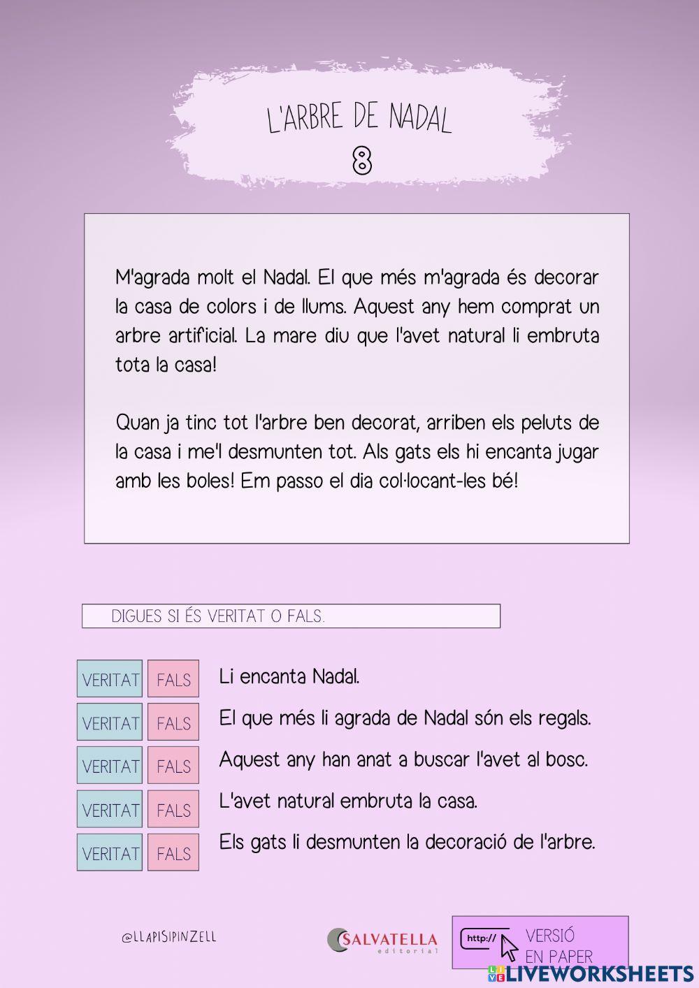 COMPRENSIÓ LECTORA 28: L'arbre de Nadal