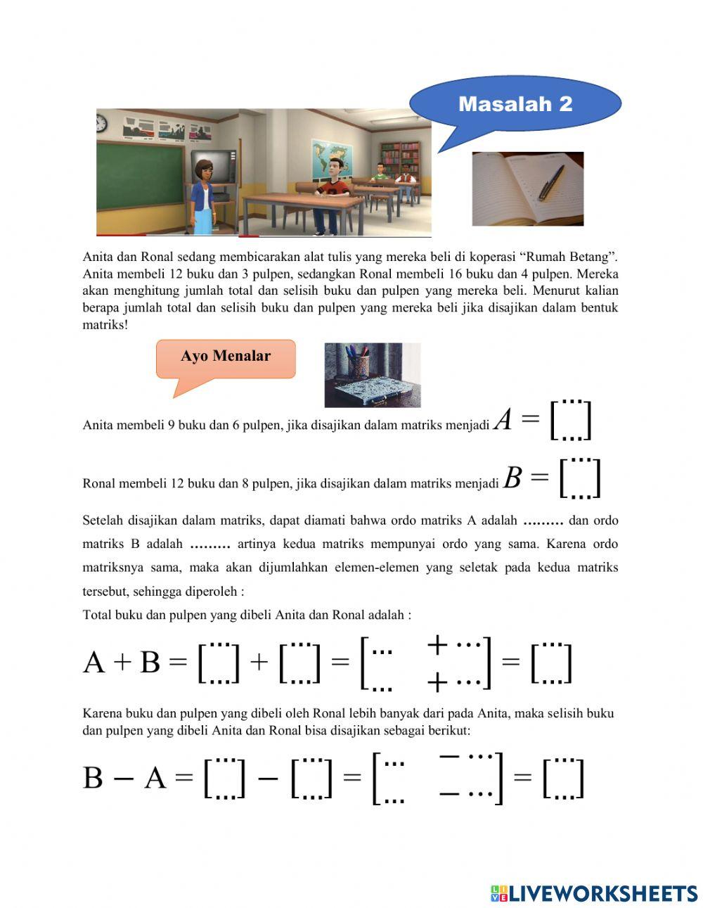 Operasi matriks penjumlahan dan pengurangan