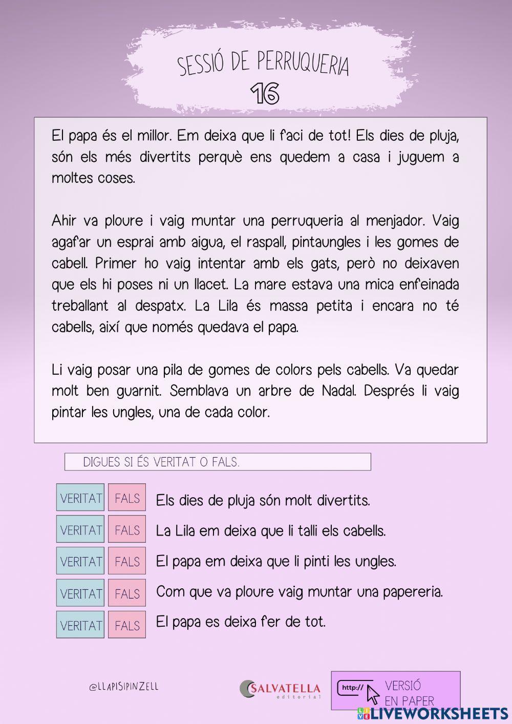 COMPRENSIÓ LECTORA 36: Sessió de perruqueria