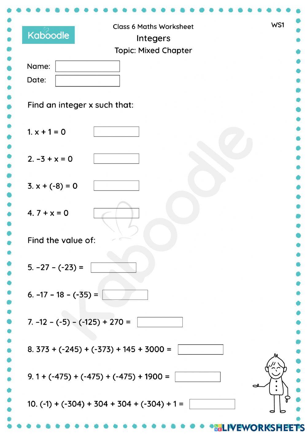 Integers (Mixed Chapter) activity | Live Worksheets