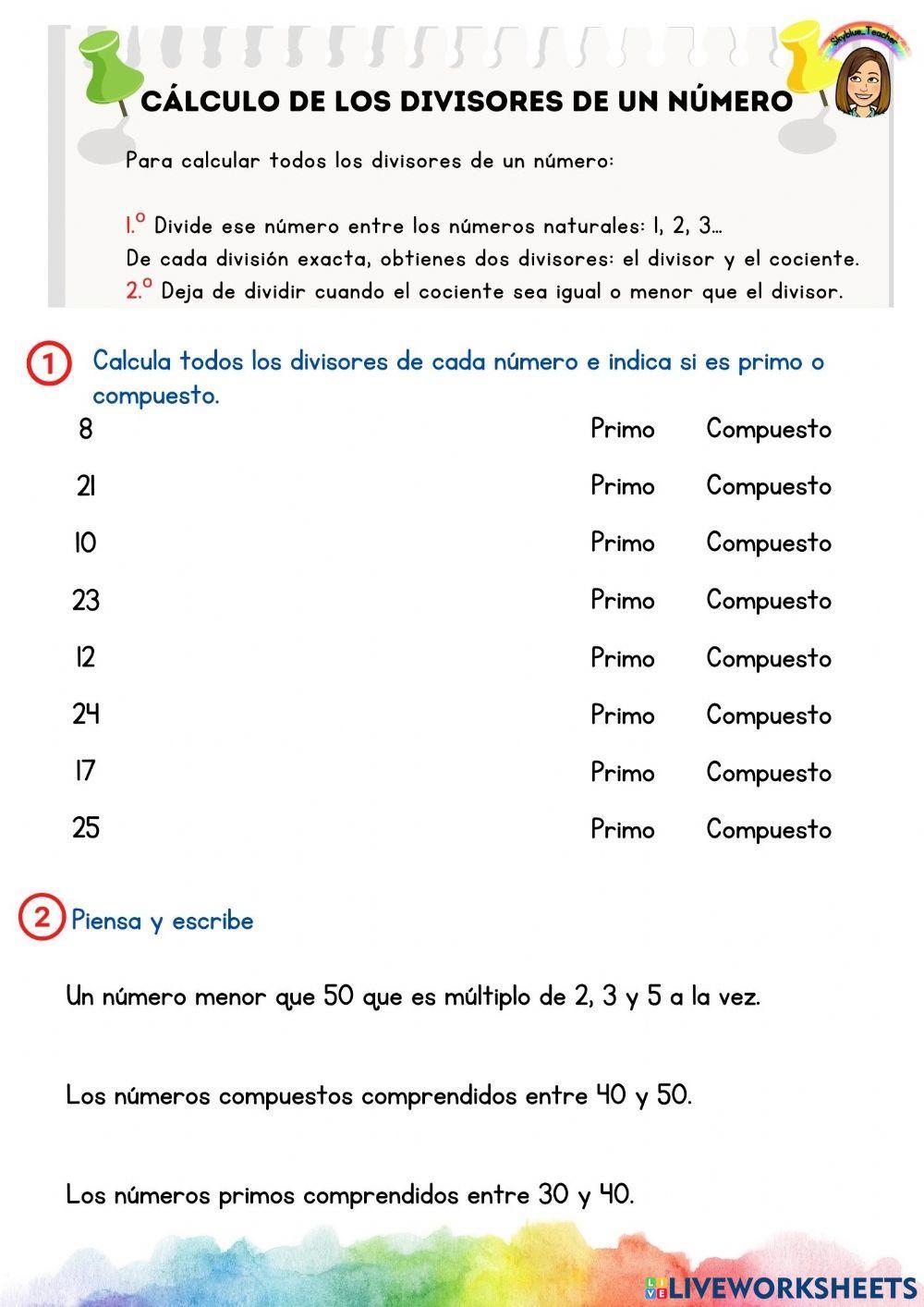 Cálculo de los divisores de un número