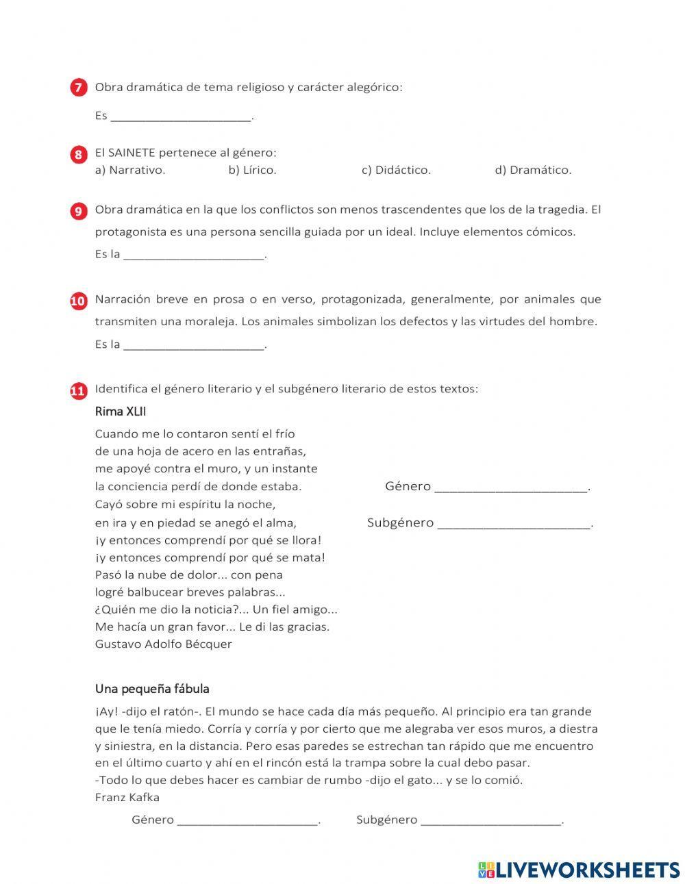 Géneros literarios - Ejercicios de activación