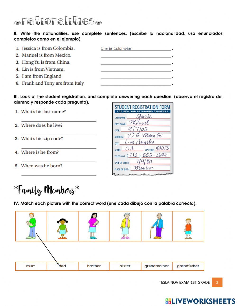 TESLA November Exam 1st grade
