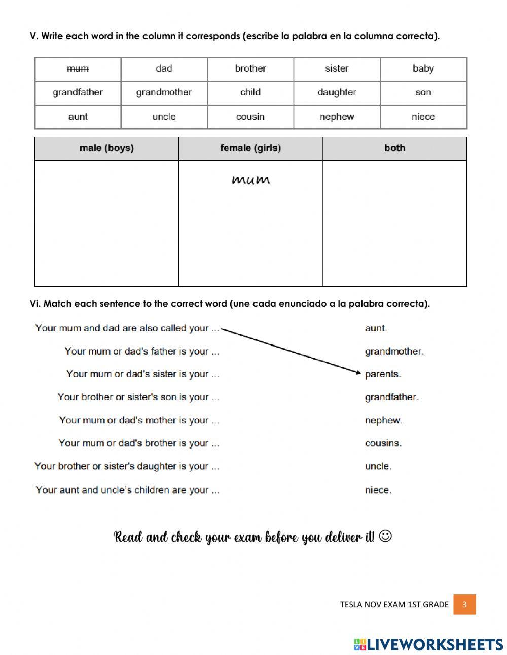 TESLA November Exam 1st grade