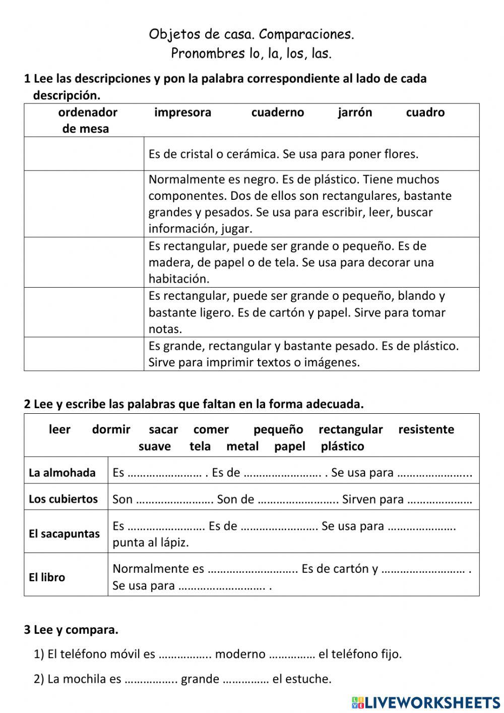 Objetos de casa y de clase