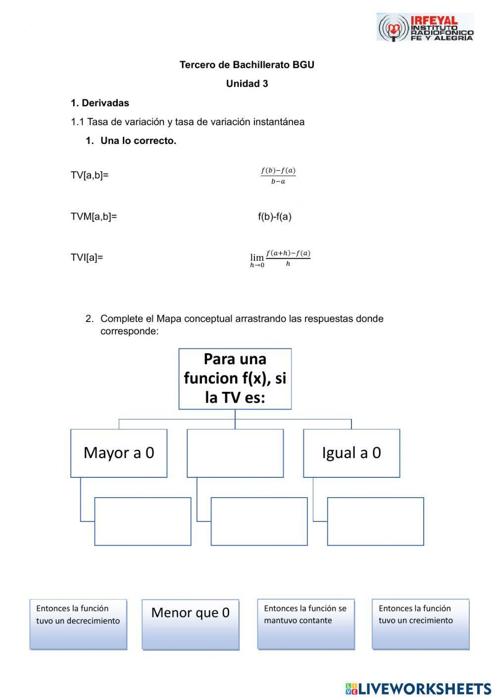 3Bachillerato BGU Unidad 3 Tasa de variación y tasa de variación instantánea
