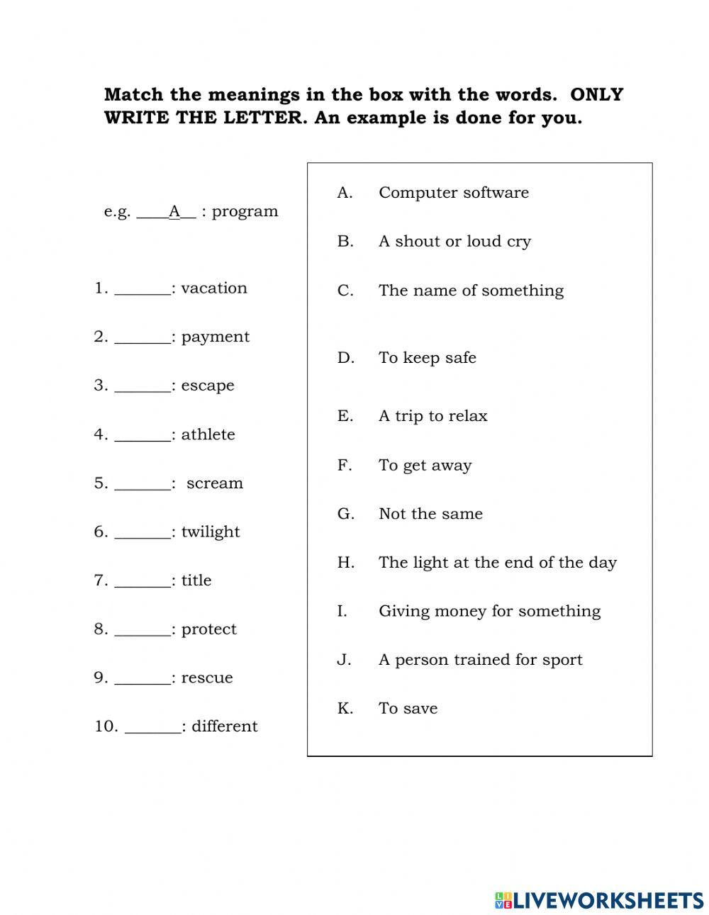 End Of Term 1 Spelling and Vocabulary Examination