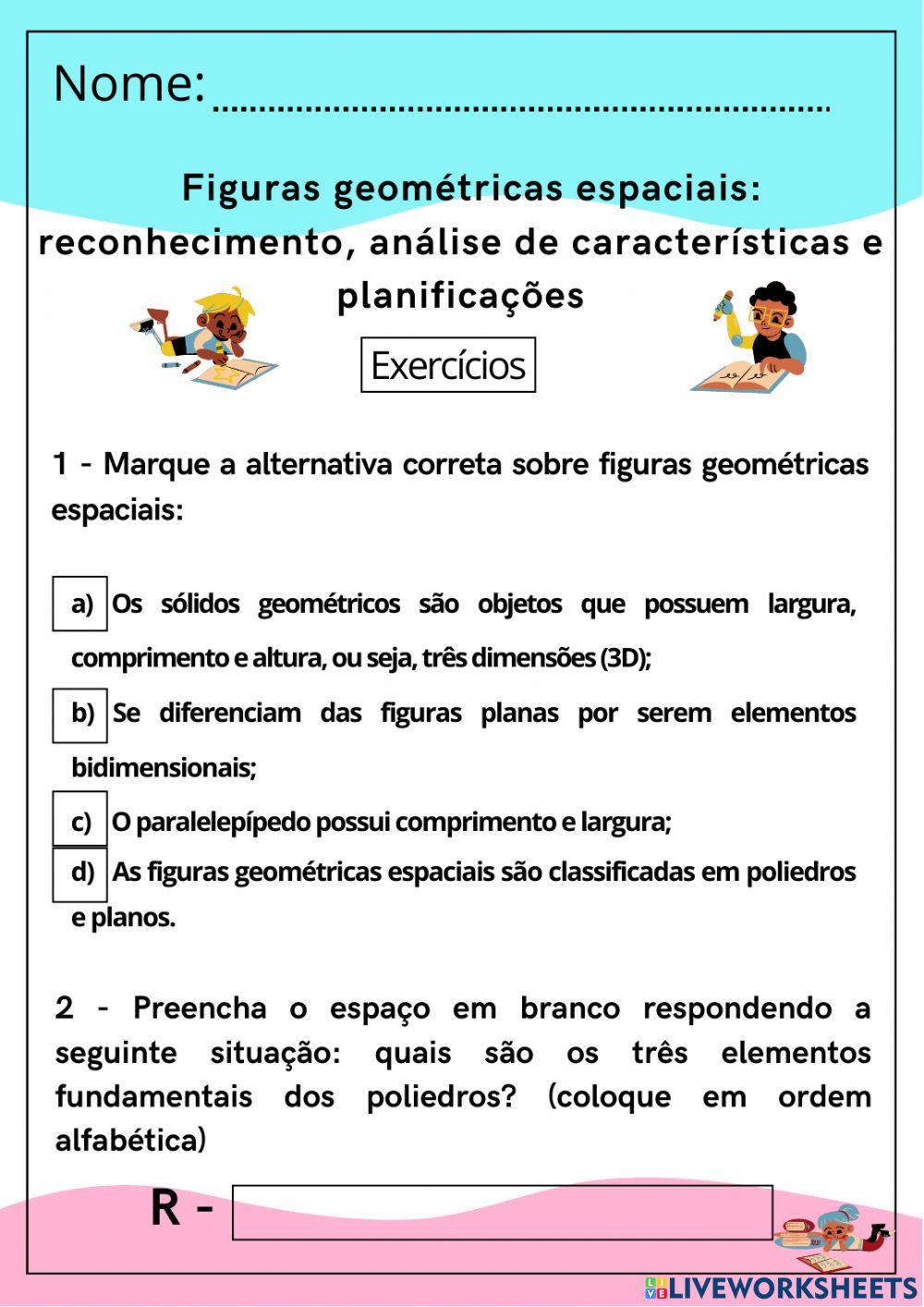 Figuras geométricas espaciais: planificação