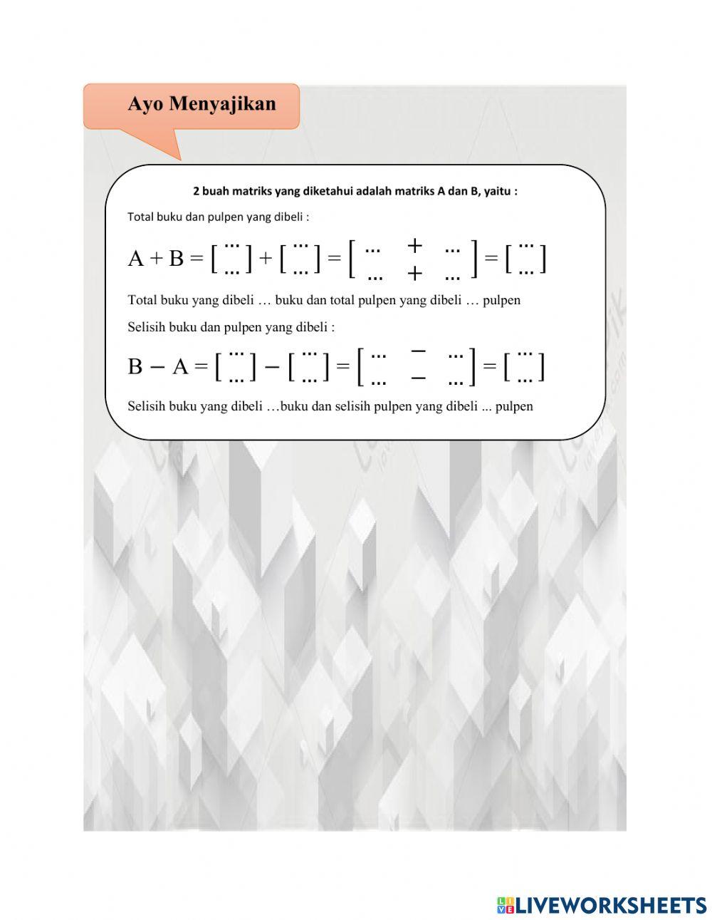 Operasi penjumlahan dan pengurangan matriks ke-1