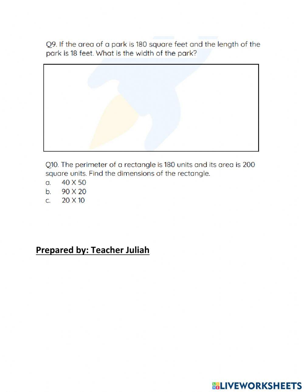 Math Group Class Grade 2 Cambridge ( Area and Perimeter)