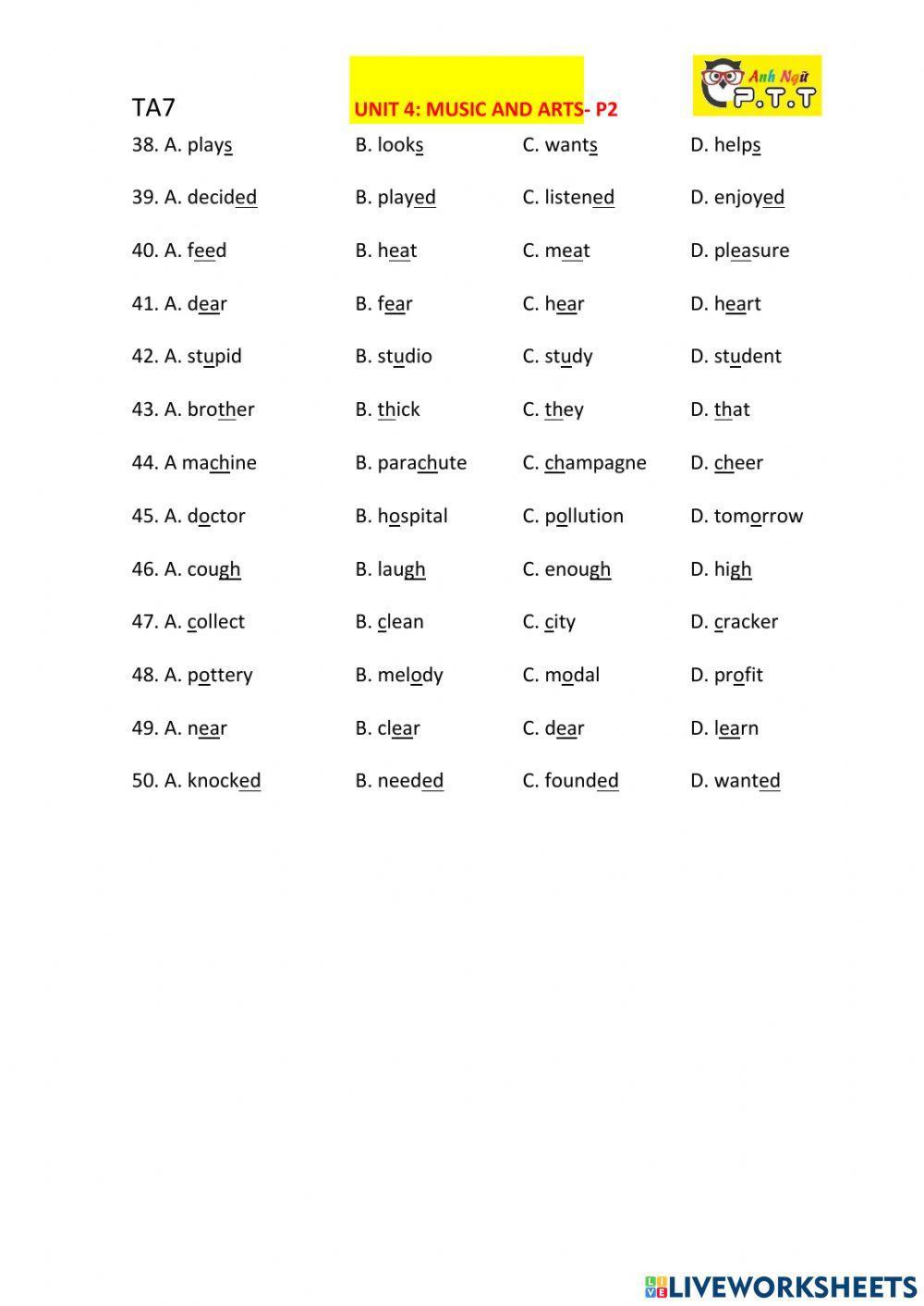 Ta7- u4 music and arts- pronunciation