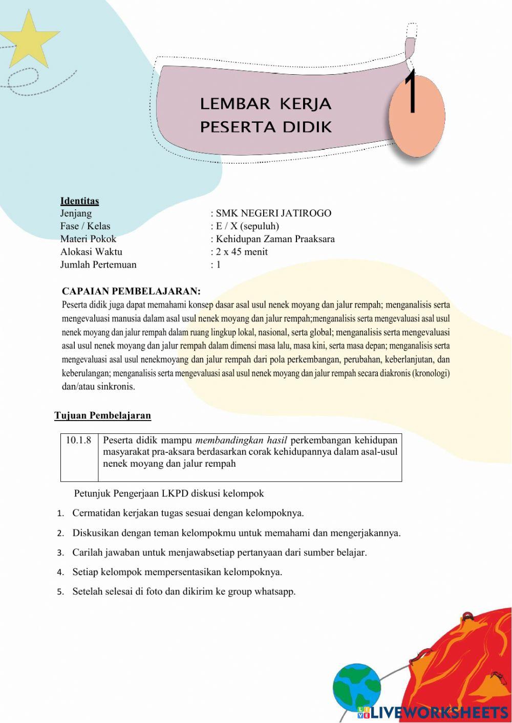 LKPD Kehidupan Jaman Praaksara