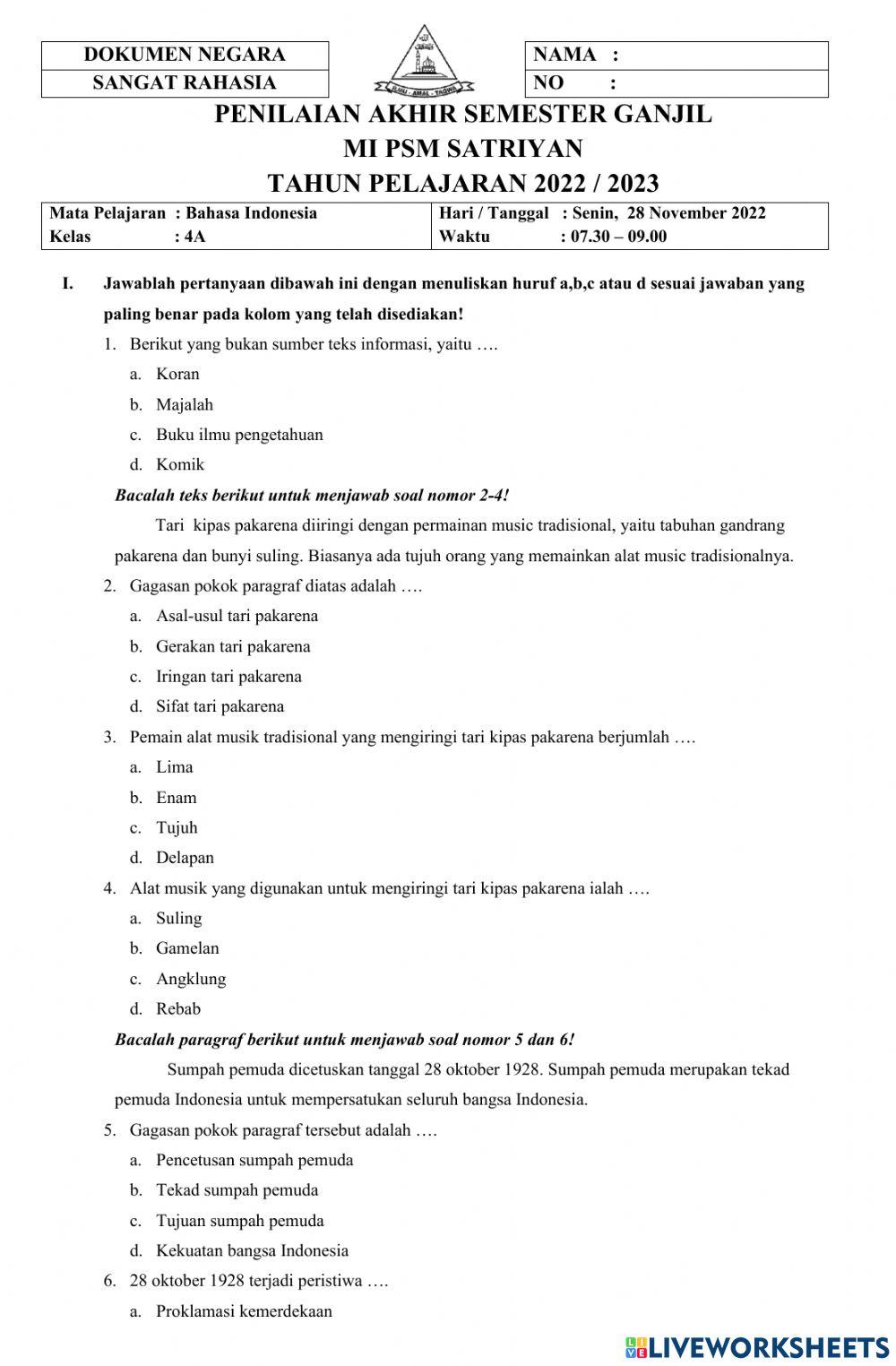 Soal PAS Ganjil BIN 2022-2023