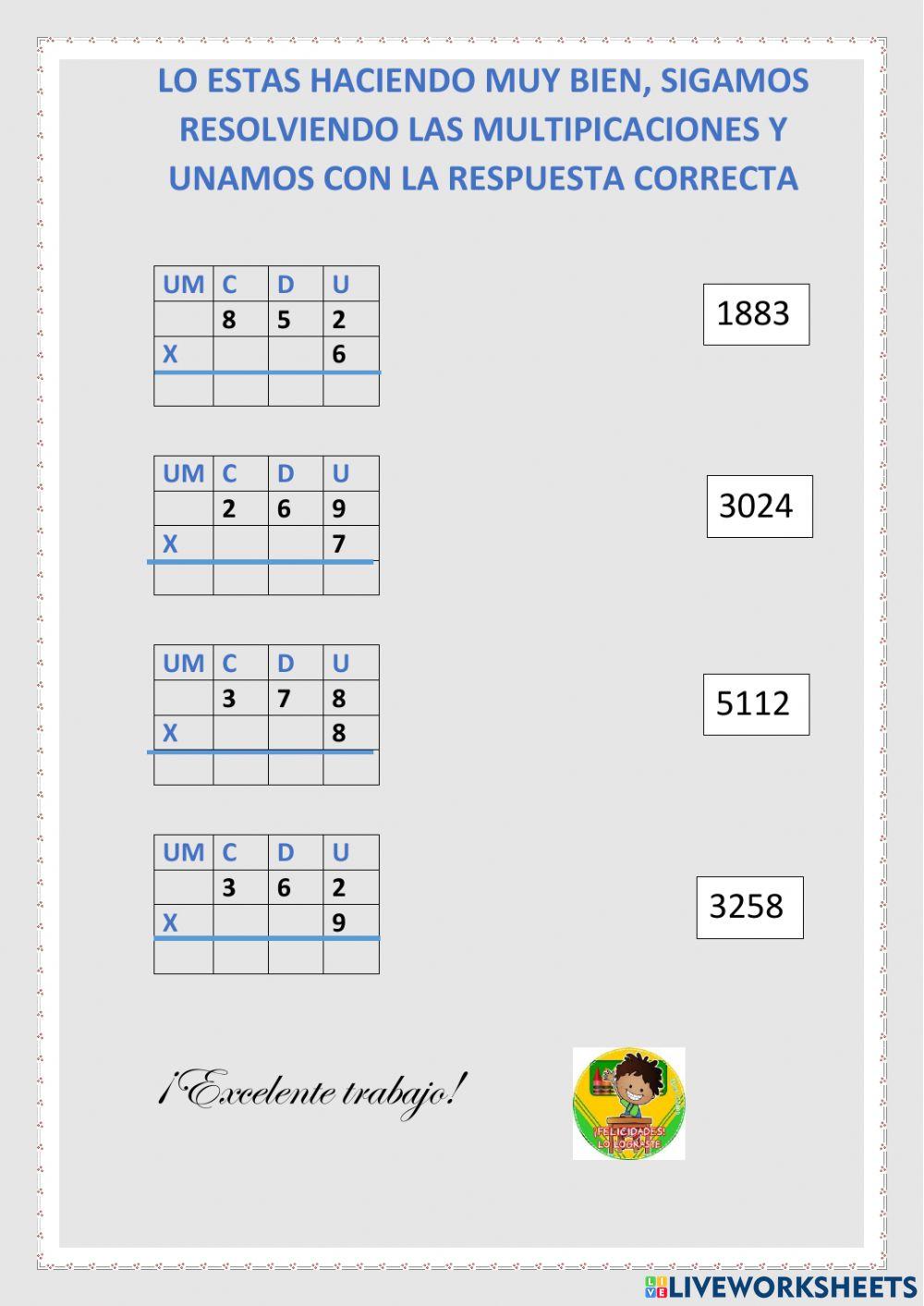 Ejercicios de multiplicación