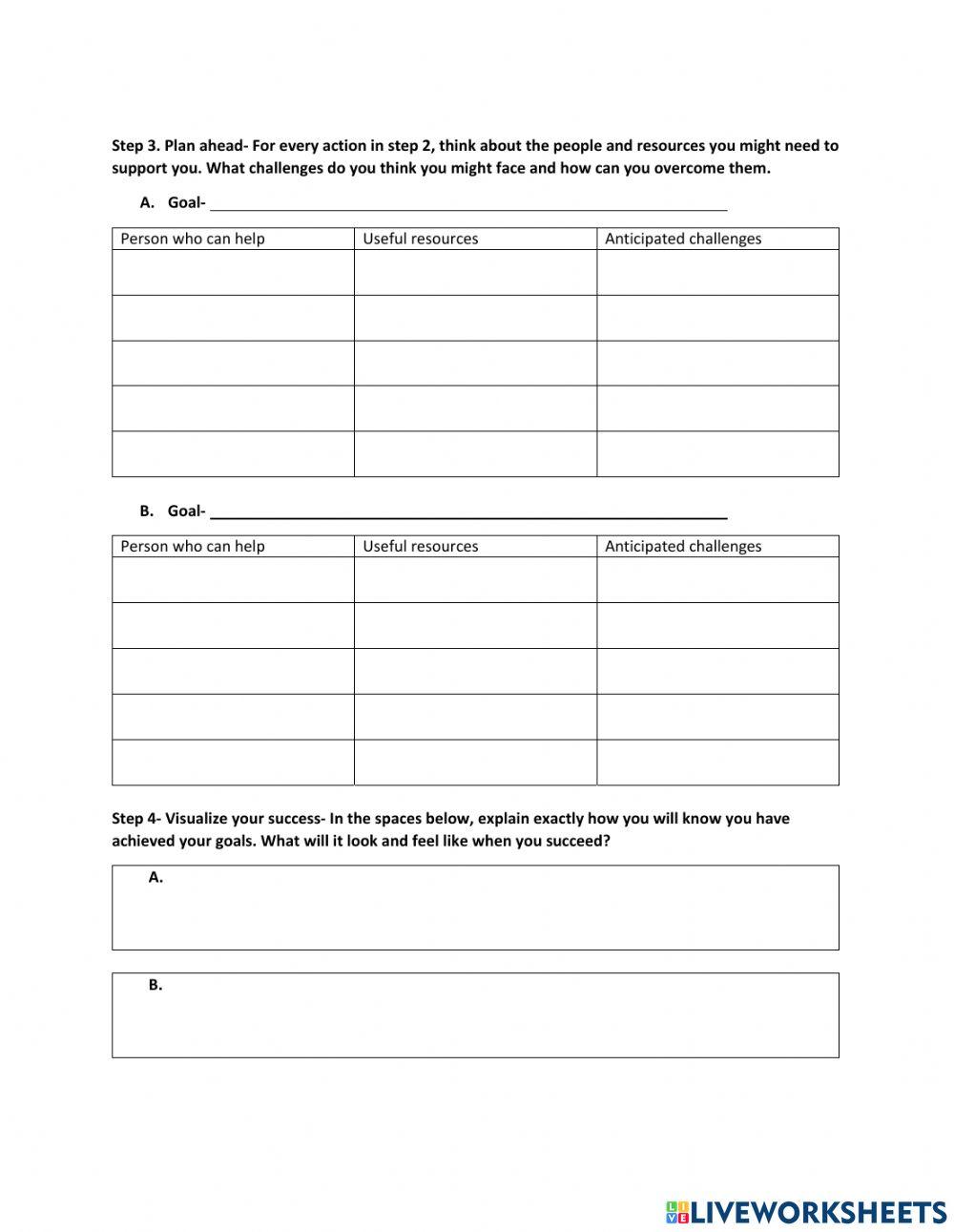 Internship Goalsetting Worksheet worksheet Live Worksheets