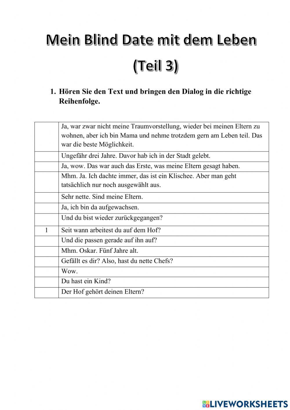 Mein Blind Date mit dem Leben (Teil 3)