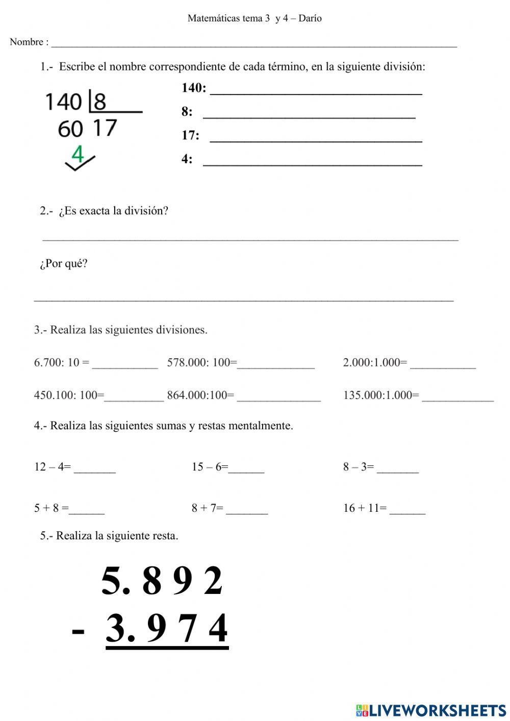 Tema 3 y 4 matemáticas Darío