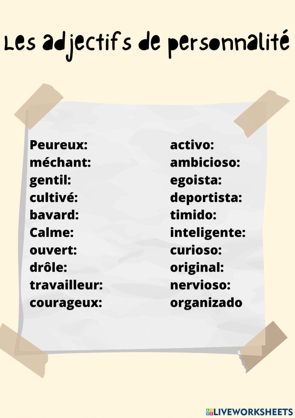 Vocabulaire: adjectifs de personnalité