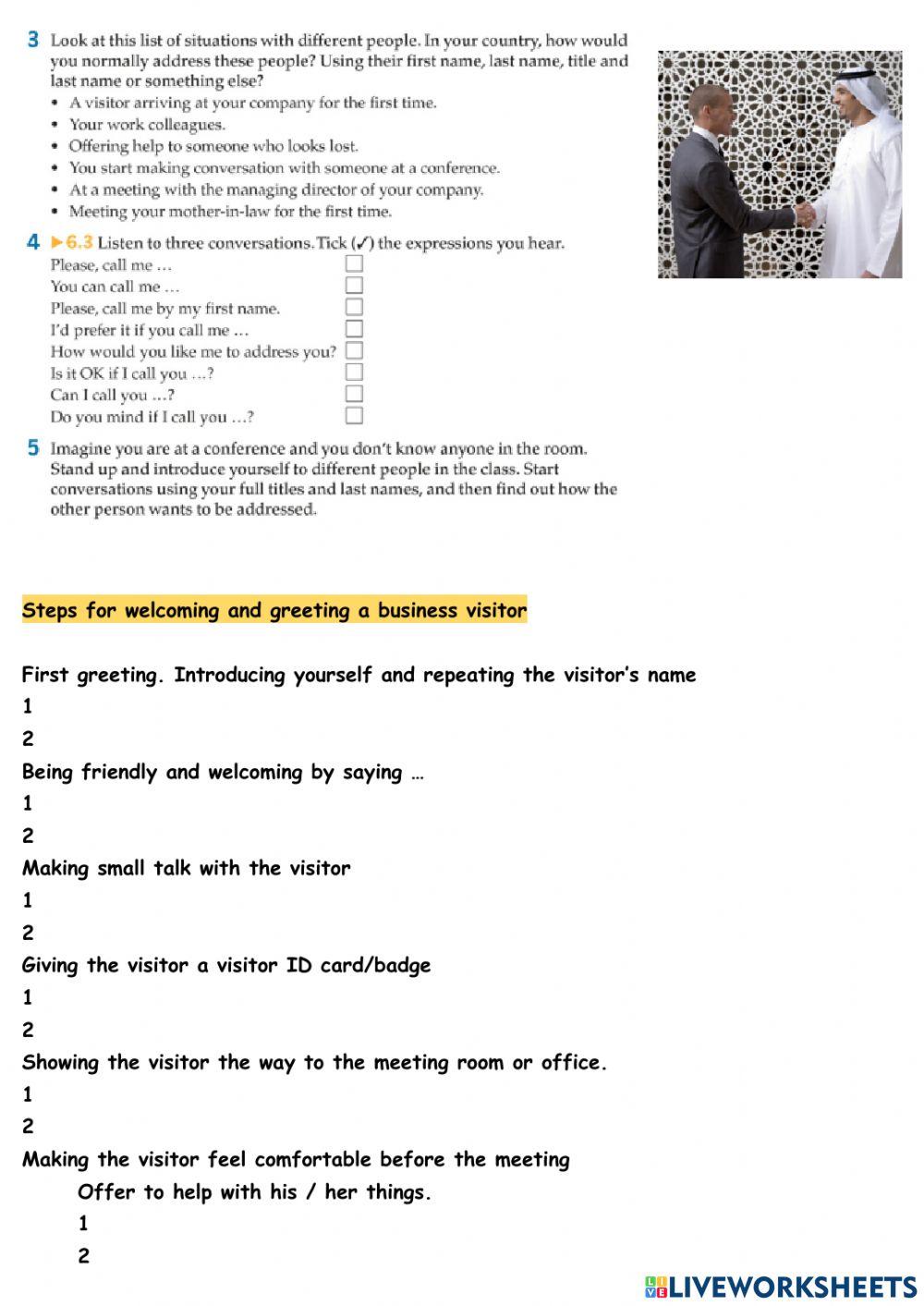 Welcoming a business visitor