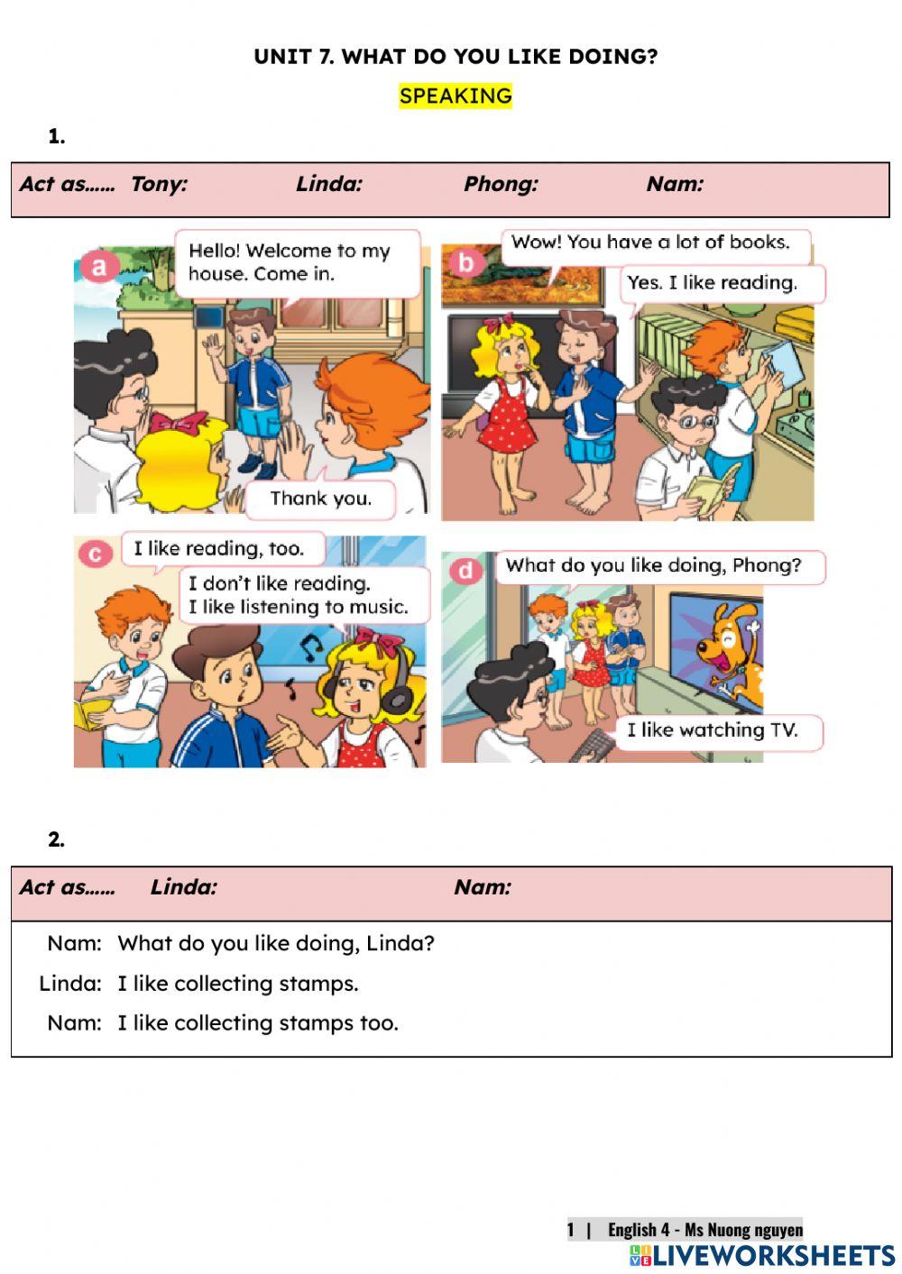 E4U7 (speaking) WHAT DO YOU LIKE DOING? -nuongnguyen