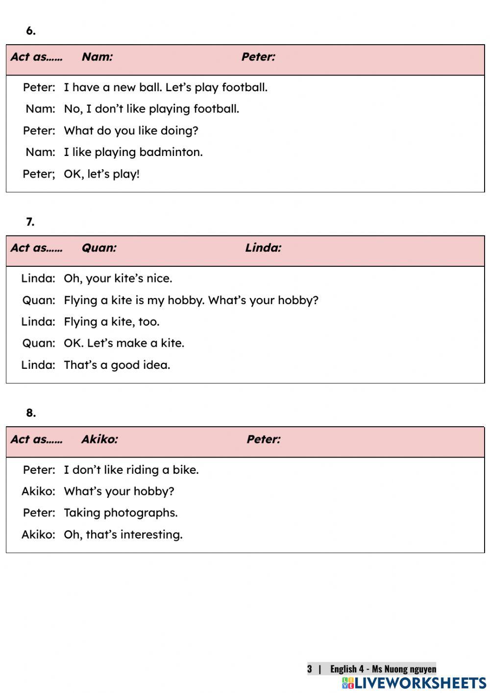 E4U7 (speaking) WHAT DO YOU LIKE DOING? -nuongnguyen