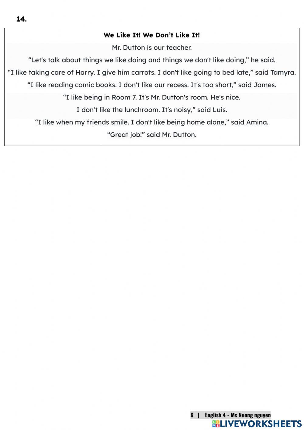 E4U7 (speaking) WHAT DO YOU LIKE DOING? -nuongnguyen