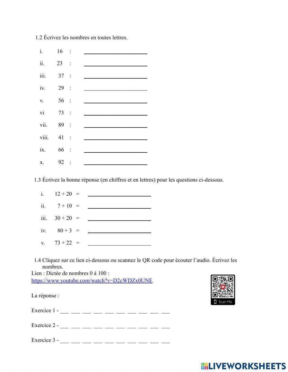 LE NOMBRE CARDINAL (de 1 à 100)