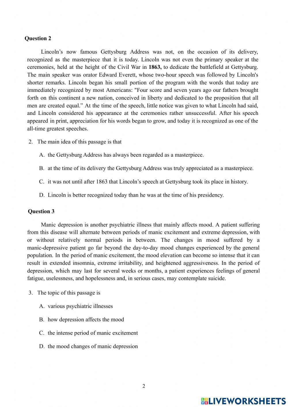 Reading comprehension (Main Idea)