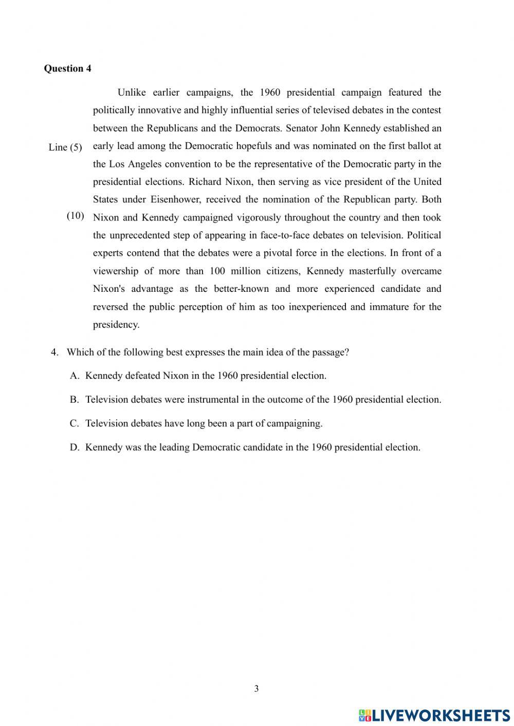 Reading comprehension (Main Idea)