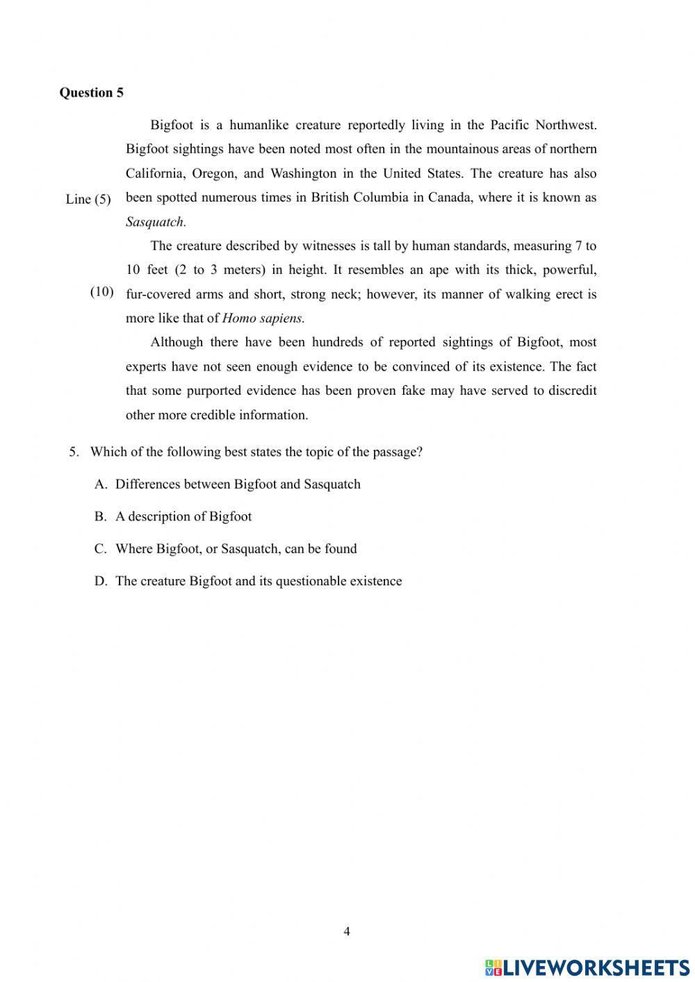 Reading comprehension (Main Idea)