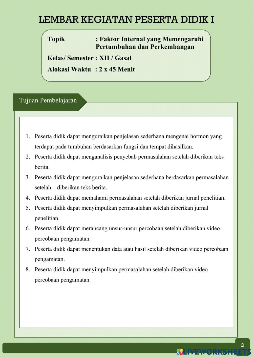 E-lkpd Pertumbuhan dan Perkembangan 1