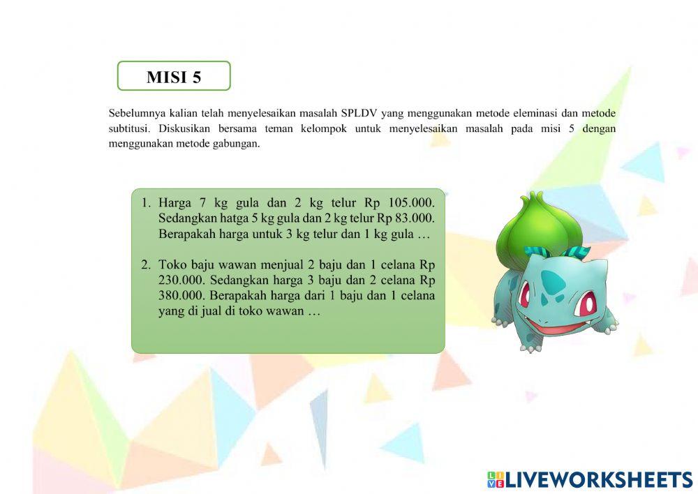 LKPD Gamifikasi Materi SPLDV Kelas 8 Pertemuan 5