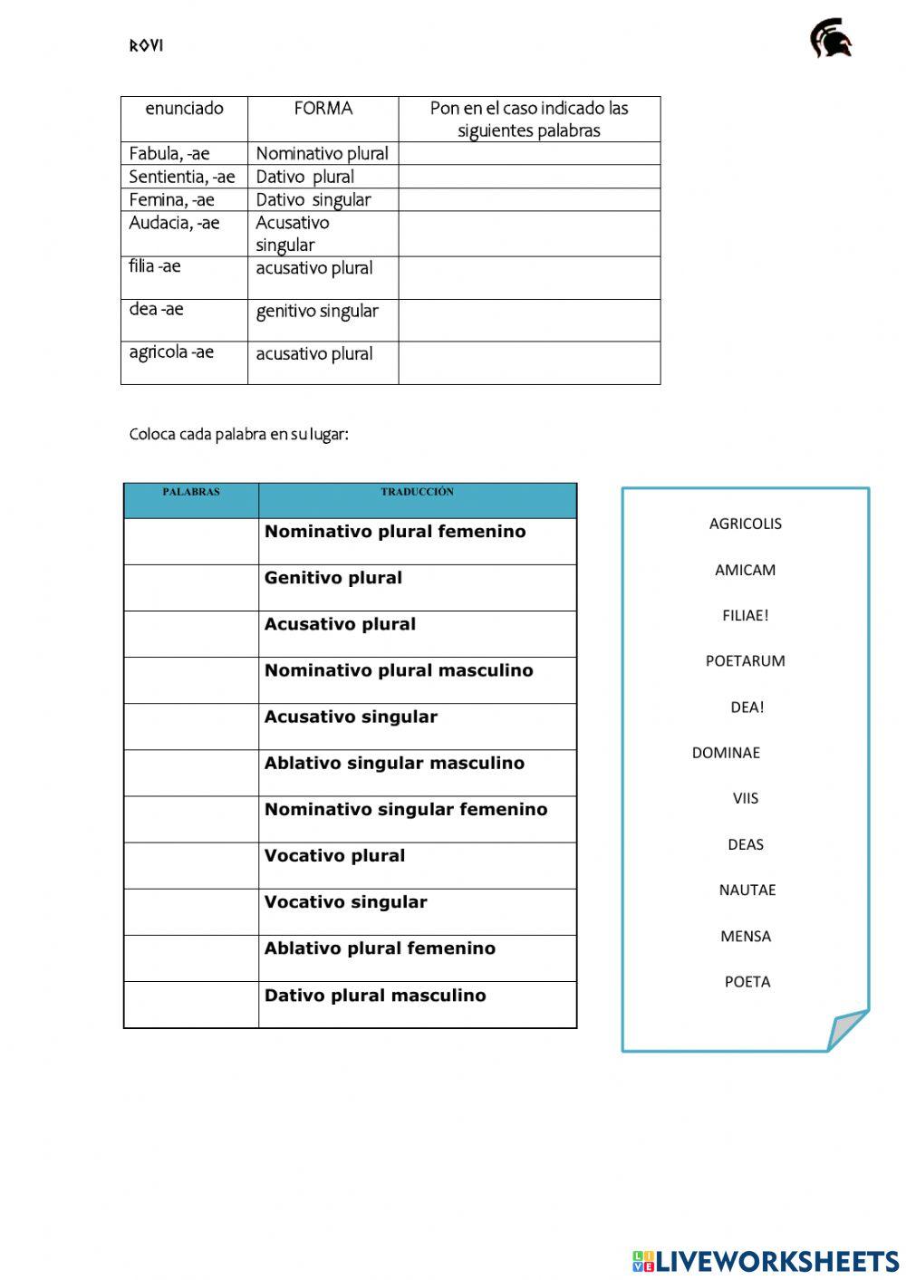 Repaso 1ª declinación latina