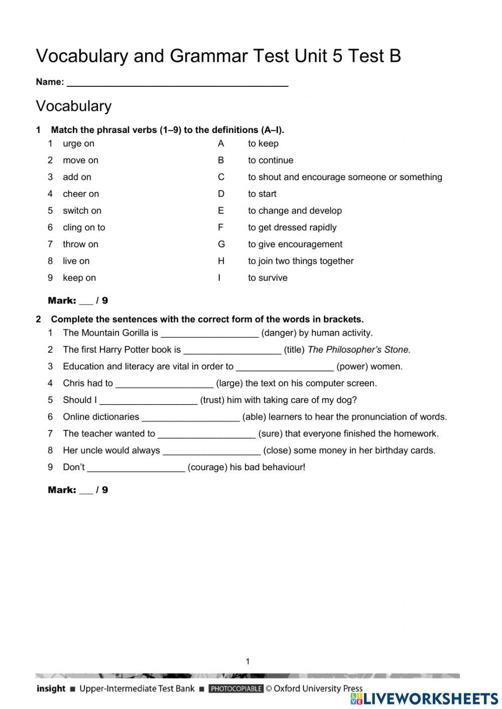 Oxford Practice Grammar Intermediate Diagnostic Test