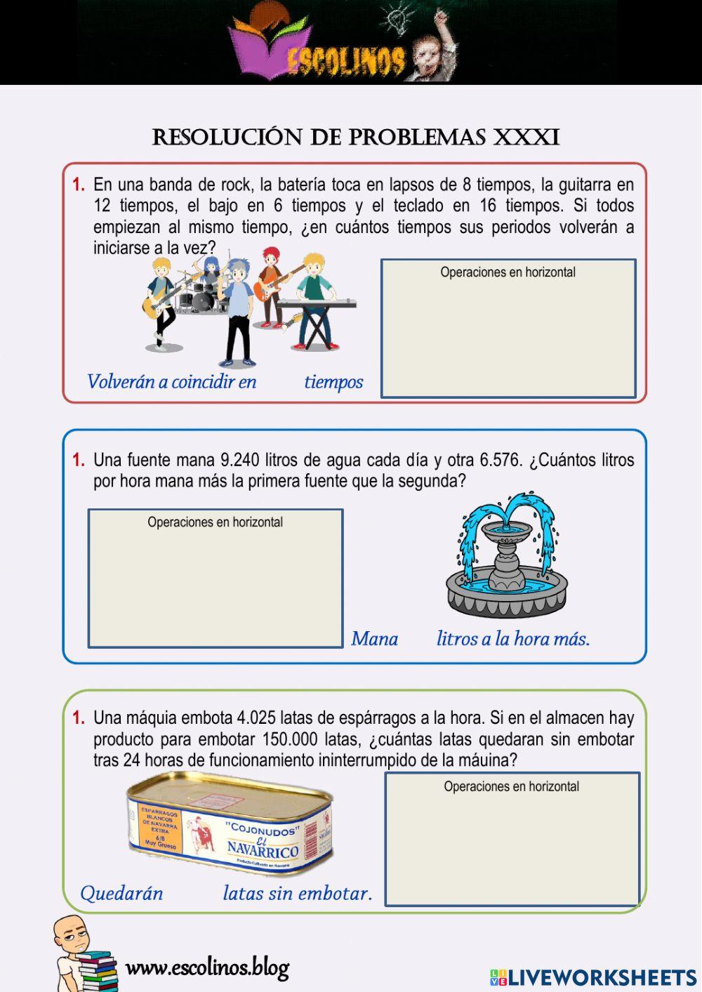 Matemáticas 5º. Resolución de roblemas XXXI