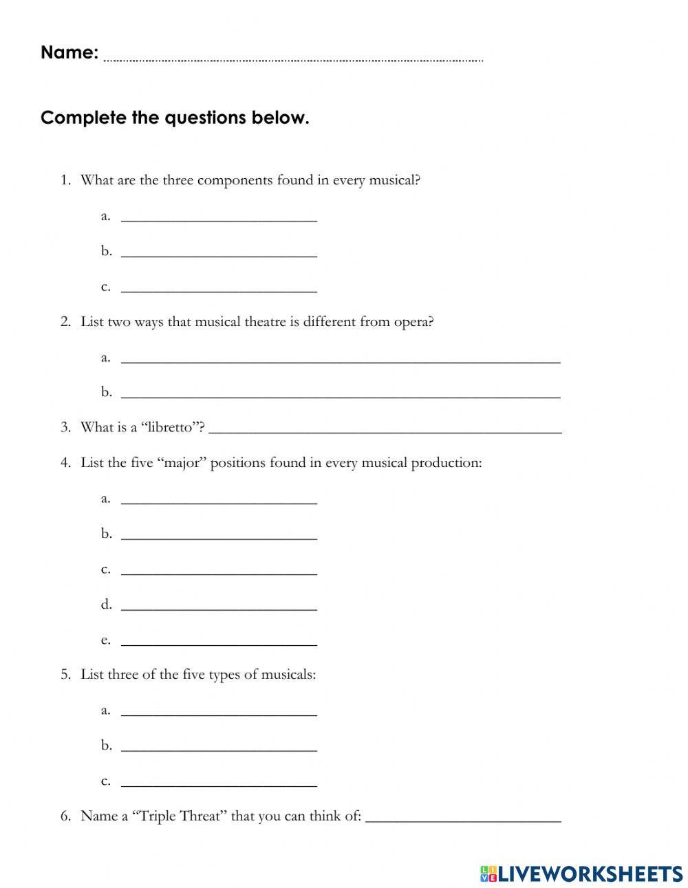 Musical Theatre worksheet | Live Worksheets
