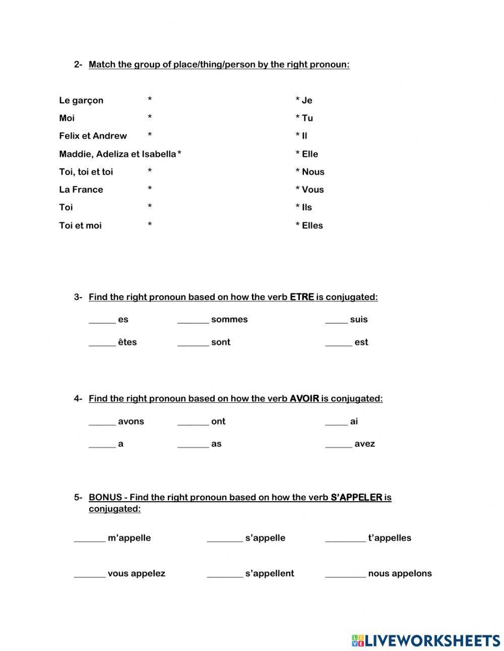 Les pronoms personnels sujet