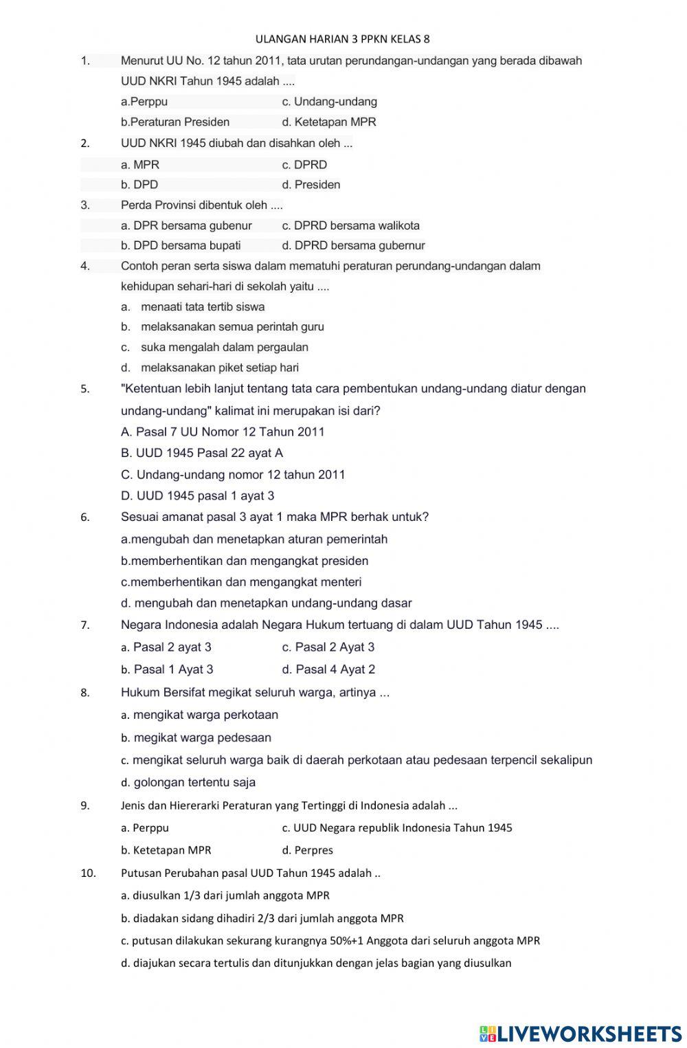 Ulangan harian 3 PPKN KELAS 8