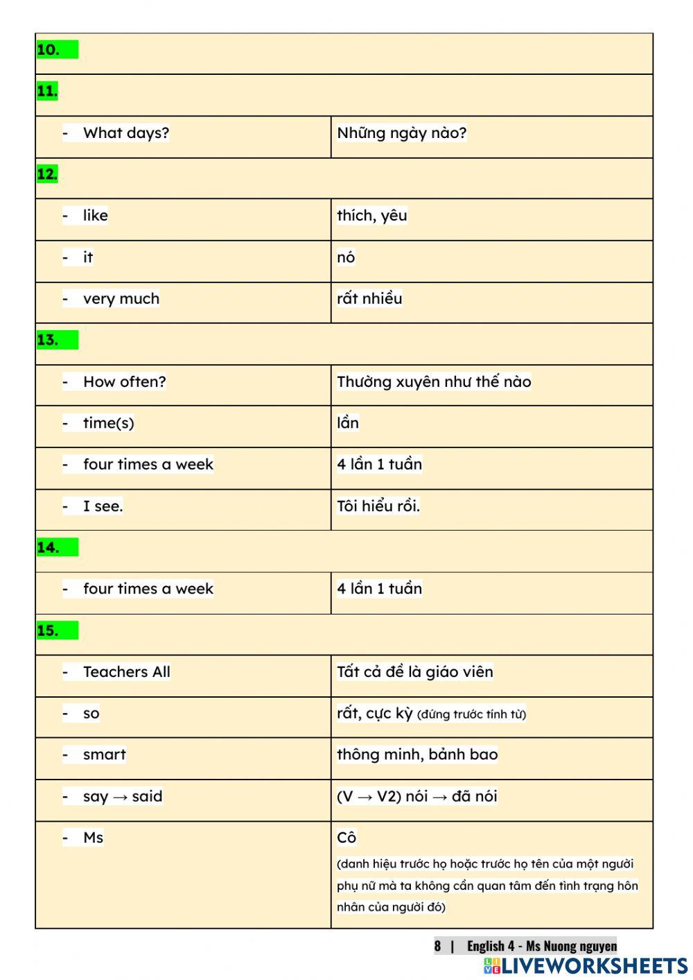 E4U8 (speaking) WHAT SUBJECTS DO YOU HAVE TODAY? -nuongnguyen