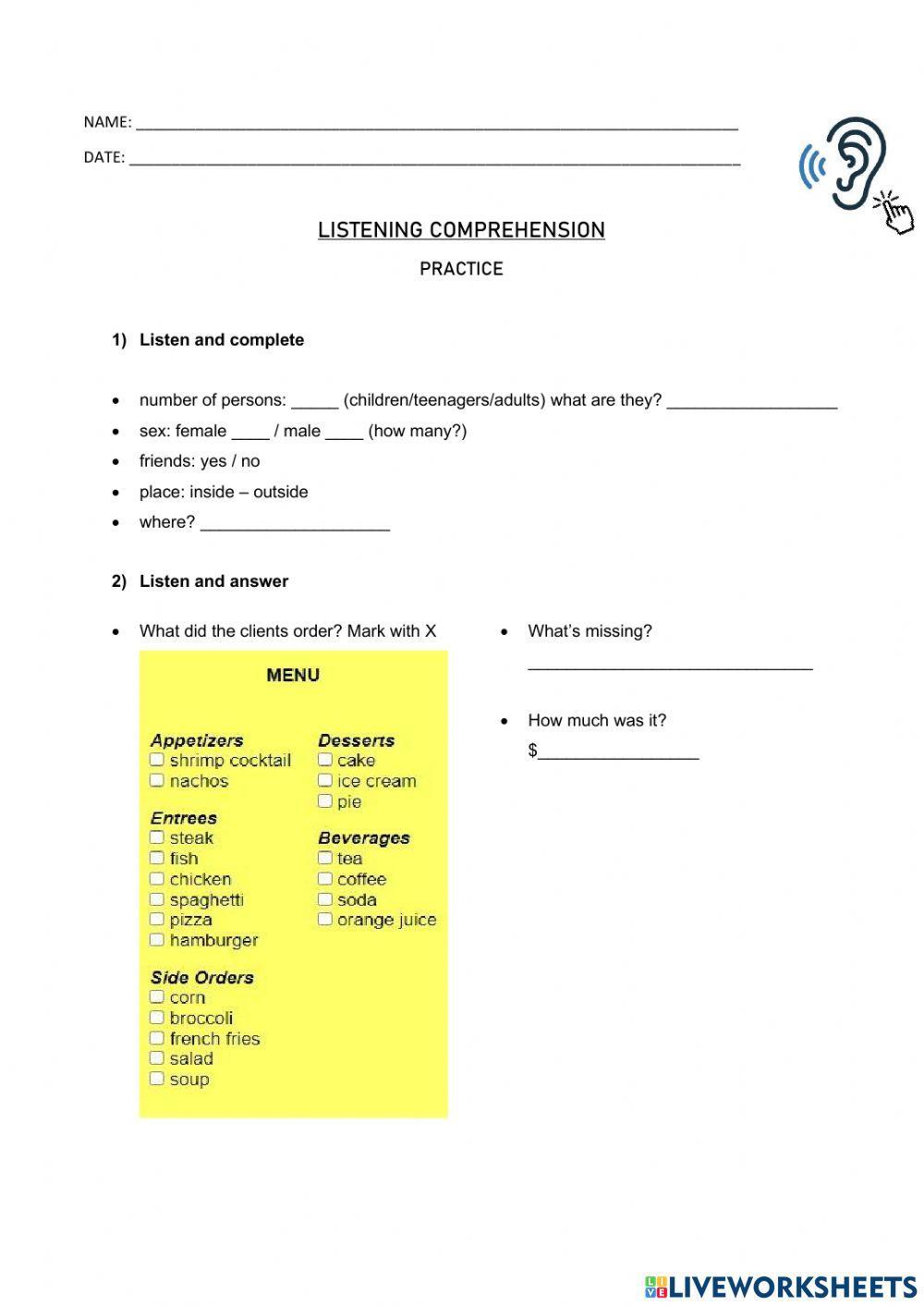 Ordering in a restaurant - Listening