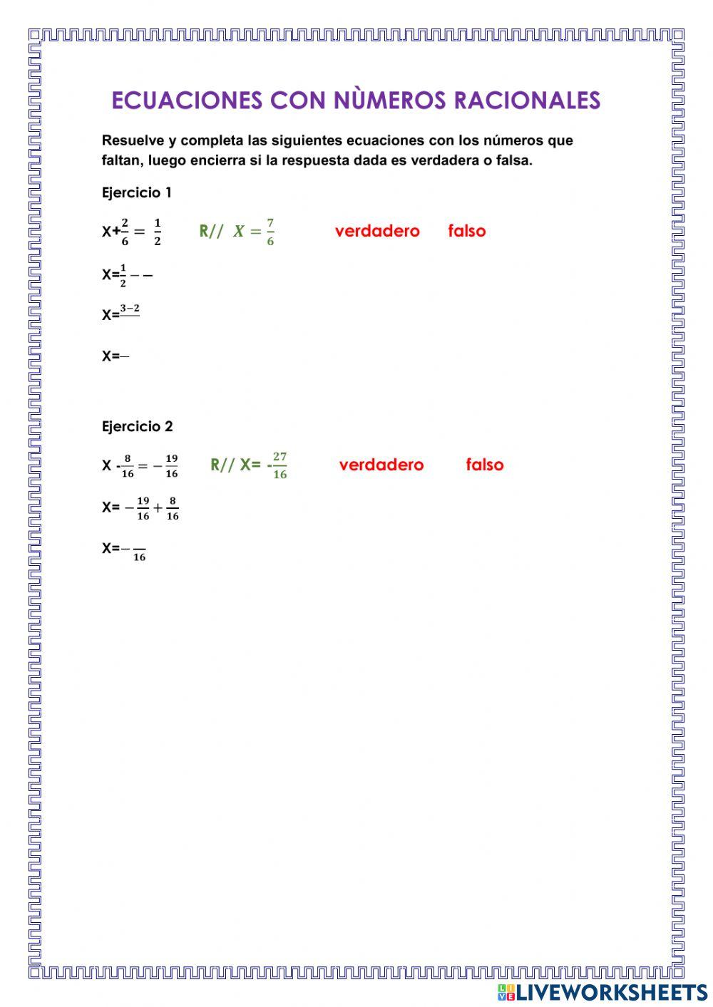 Ecuaciones con numeros fraccionarios