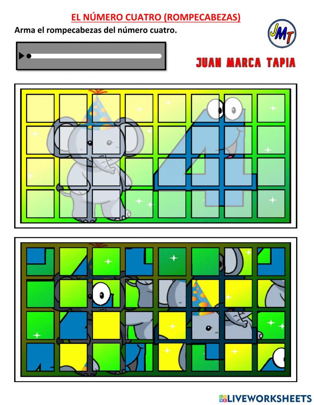 El número cuatro. Rompecabezas y ejercicios