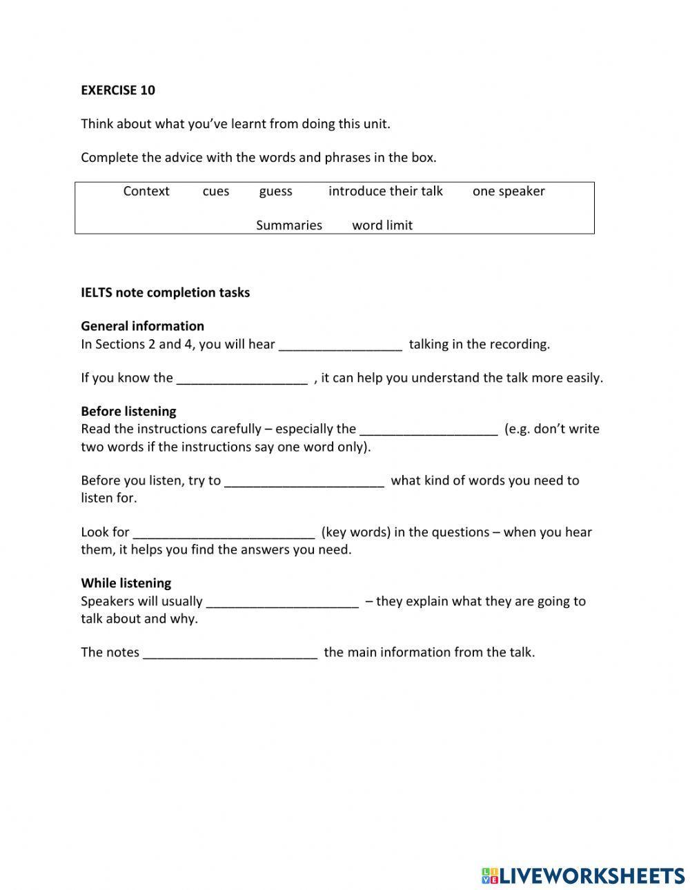 IE1, Unit 8, Listening, Exercise 10