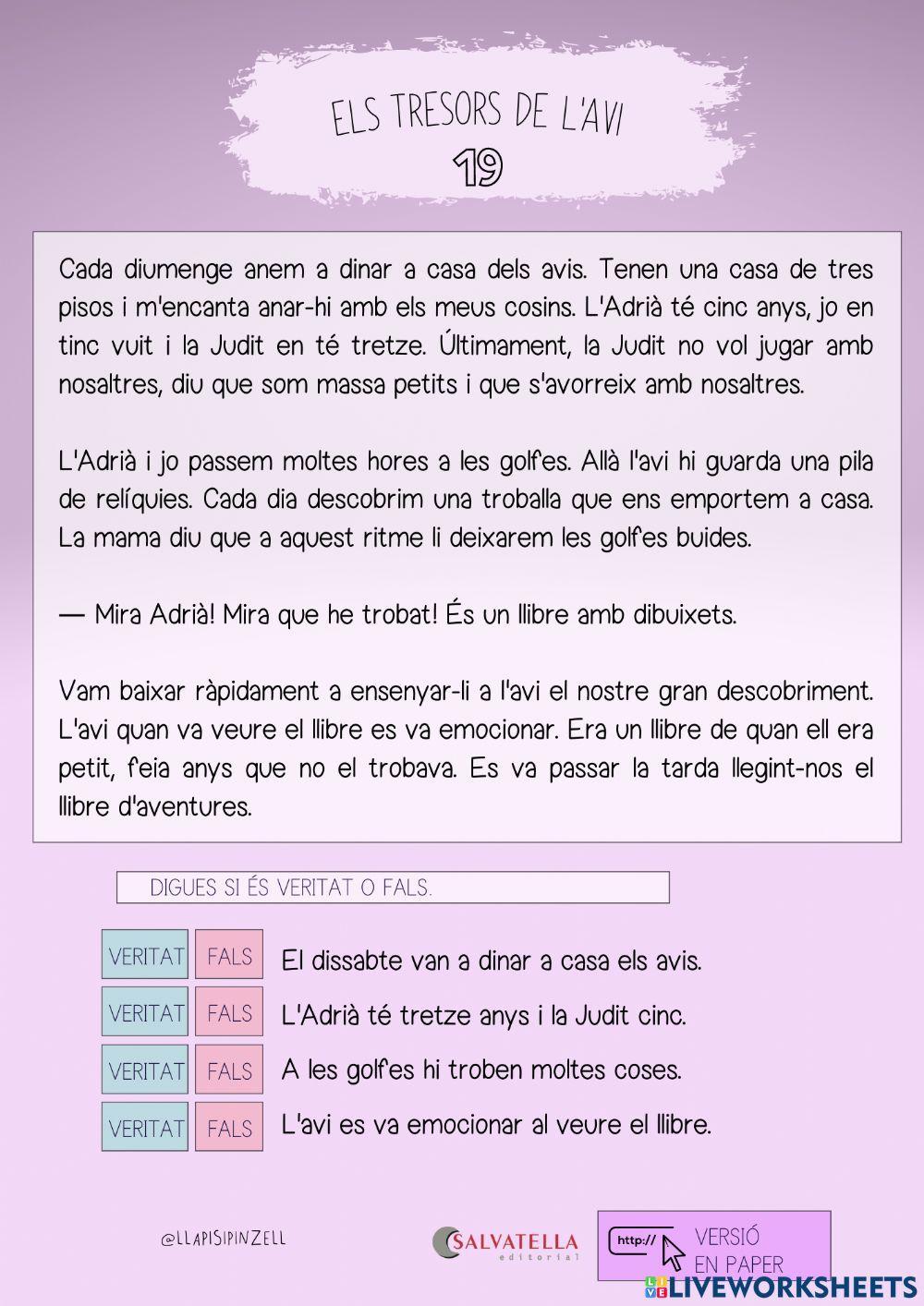 COMPRENSIÓ LECTORA 39: El tresor de l'avi