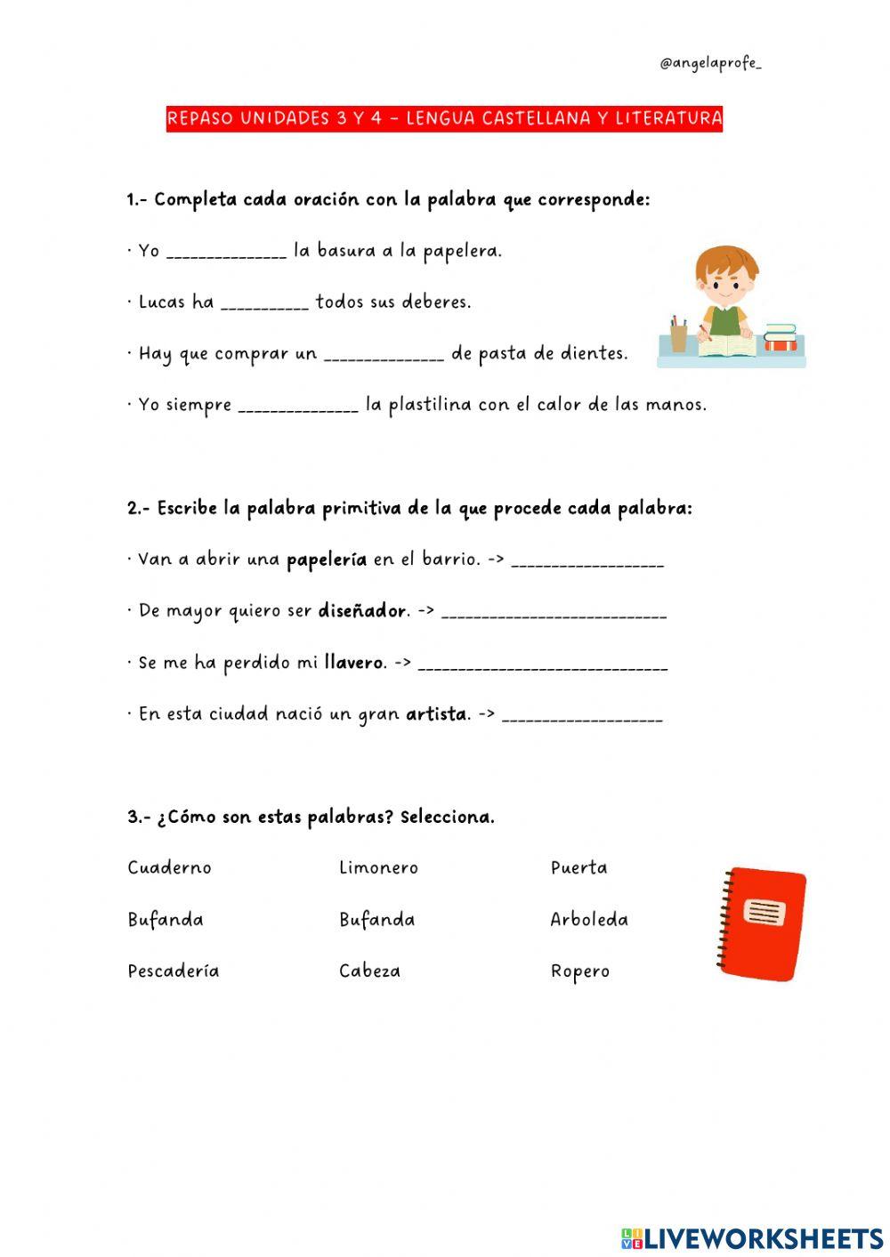 Unidades 3 y 4 lengua castellana y literatura