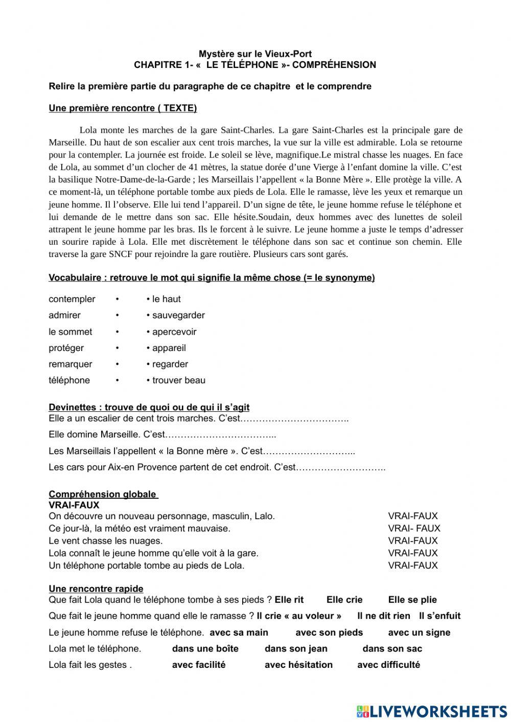 Exercice chapitre 1 Mystere sur le vieux port