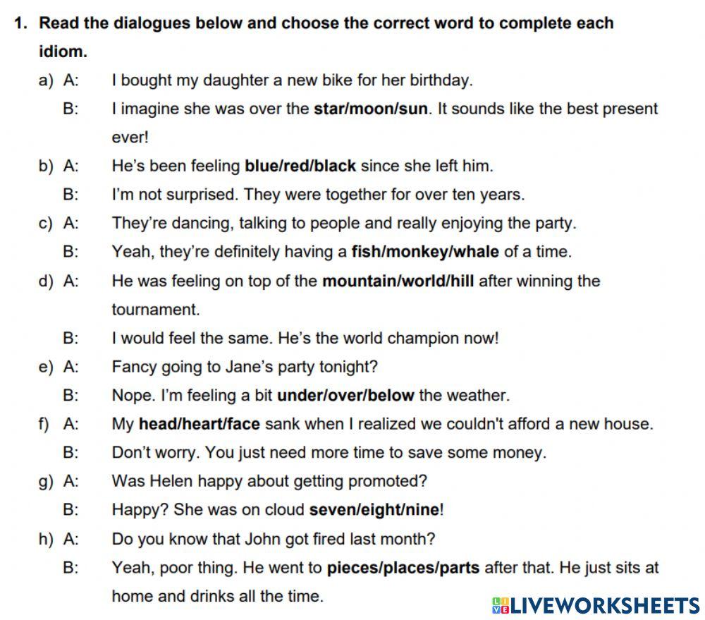 Sad, happiness idioms